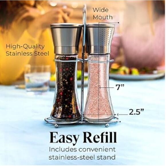 Stainless Steel Salt & Pepper Grinder Set with Stand (Pepper& Salt Not Included) - Picture 3 of 4